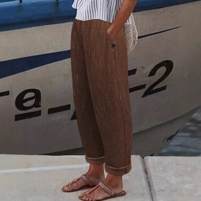 Damen Leinenhose Bequem mit Seitentaschen Sommer