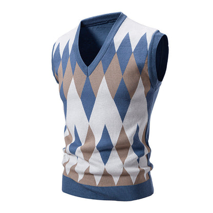 Herren Strickpullover Ärmellos Diamantmuster Elegante Mode