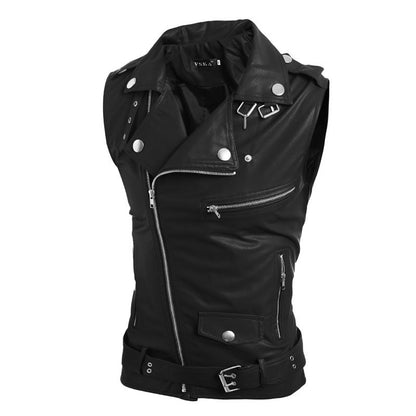 Lederjacke Herren Biker Weste Asymmetrisch Reißverschluss - BerlinGlamour