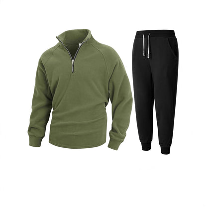 Herren Fleece Oberteil Stehkragen Sportlich Jogginghose