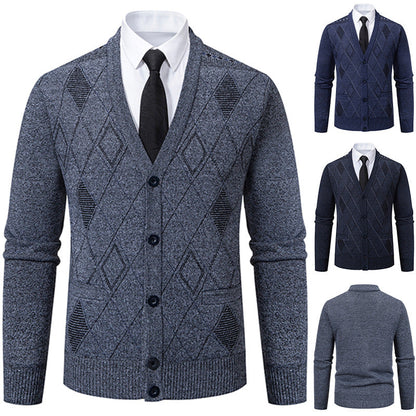Herren Strickjacke Rautenmuster Elegante Männerjacke - BerlinGlamour