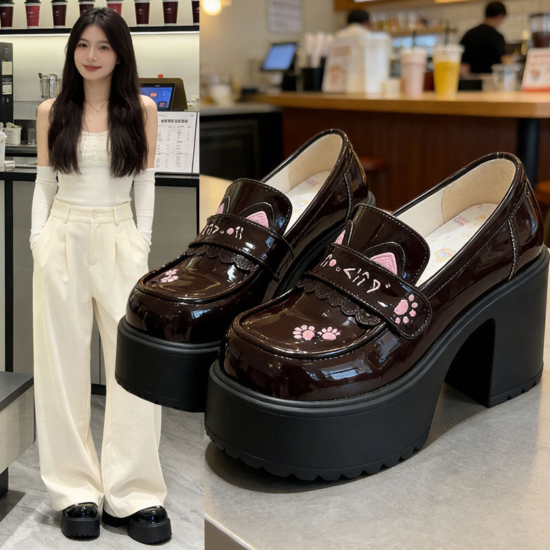 Damen Plattformslipper Katzenmotiv Hoch Hacken - BerlinGlamour