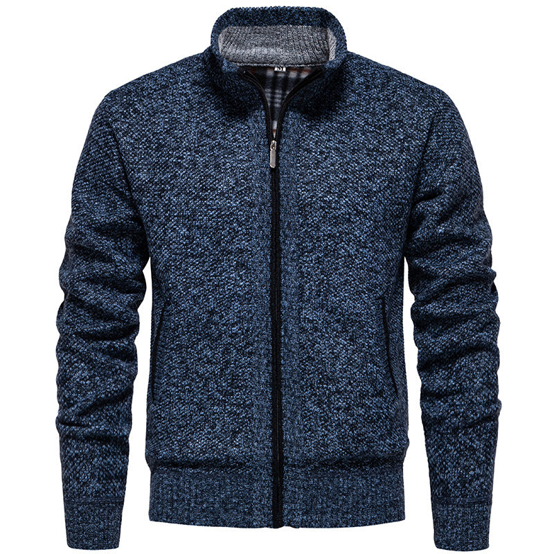 Herren Strickjacke Wärme mit Hochkragen und Reißverschluss