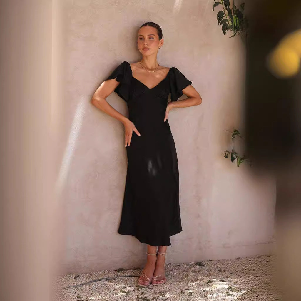Damen Maxikleid Rüschendetails Schlitz Sommerkleid - BerlinGlamour
