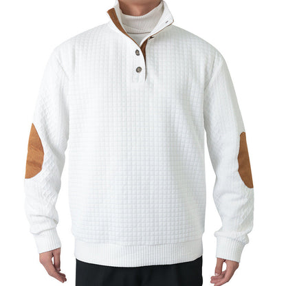 Herren Strickpullover Modern mit Knopfleiste und Lederakzenten