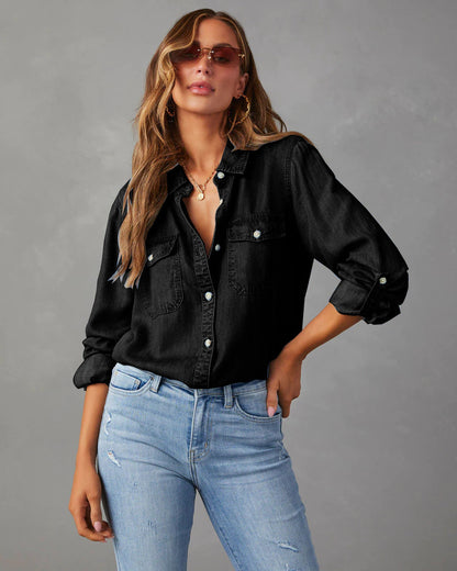 Damen Jeanshemd Lässig Mit Brusttasche