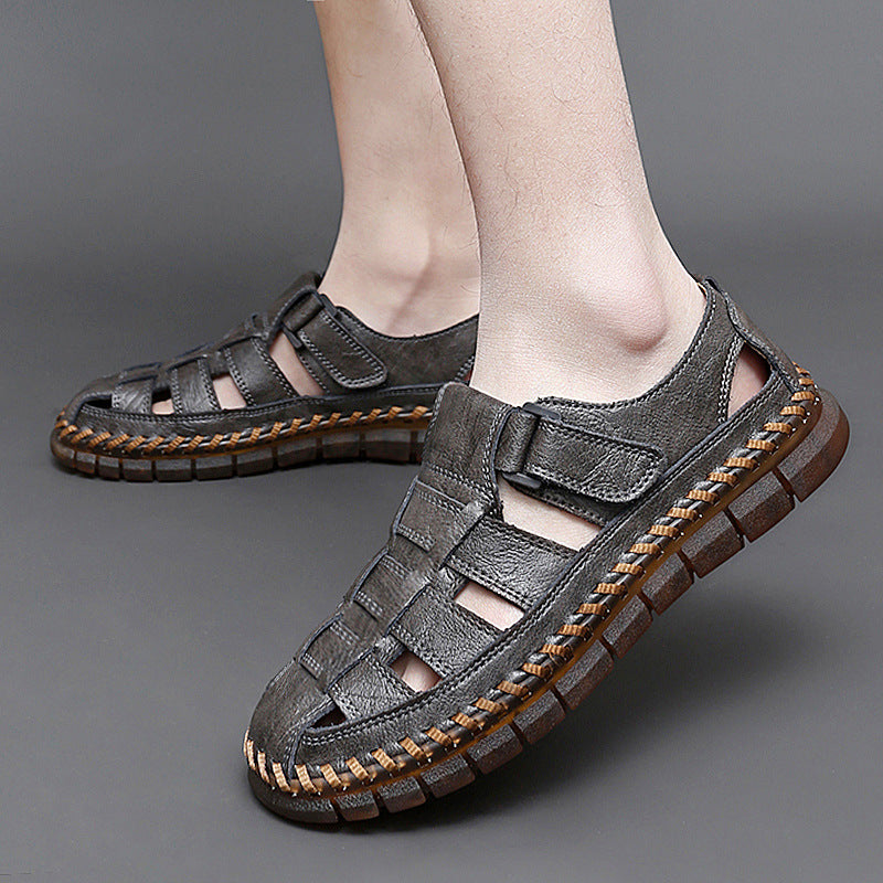 Herren Sandalen Leder Atmungsaktiv Klettverschluss Komfort