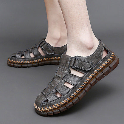 Herren Sandalen Leder Atmungsaktiv Klettverschluss Komfort