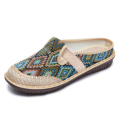 Damen Clogs Ethno Muster Bequem Heidi Stil