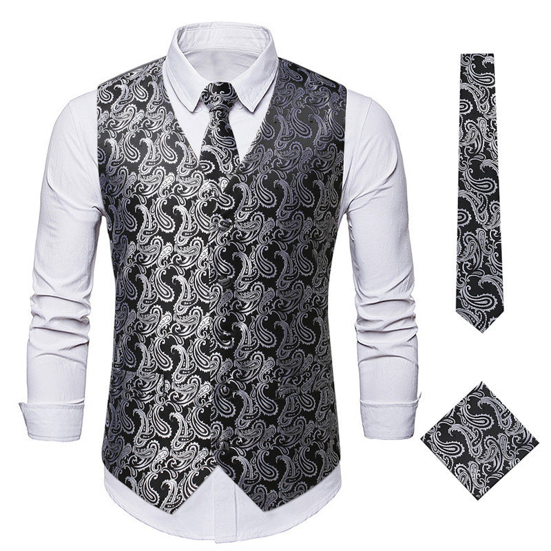 Herren Weste Paisley Muster Elegant schwarz