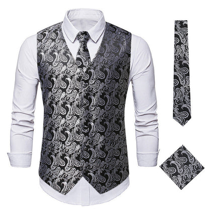 Herren Weste Paisley Muster Elegant schwarz
