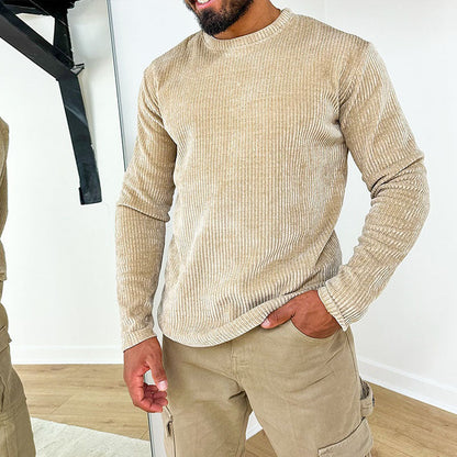 Herren Rippstrickshirt Lässig Rundhals Casual