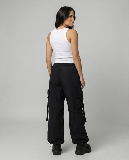 Weite Damen Cargo-Hose mit Elastikbund und Kordelzug