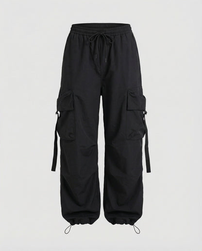 Weite Damen Cargo-Hose mit Elastikbund und Kordelzug