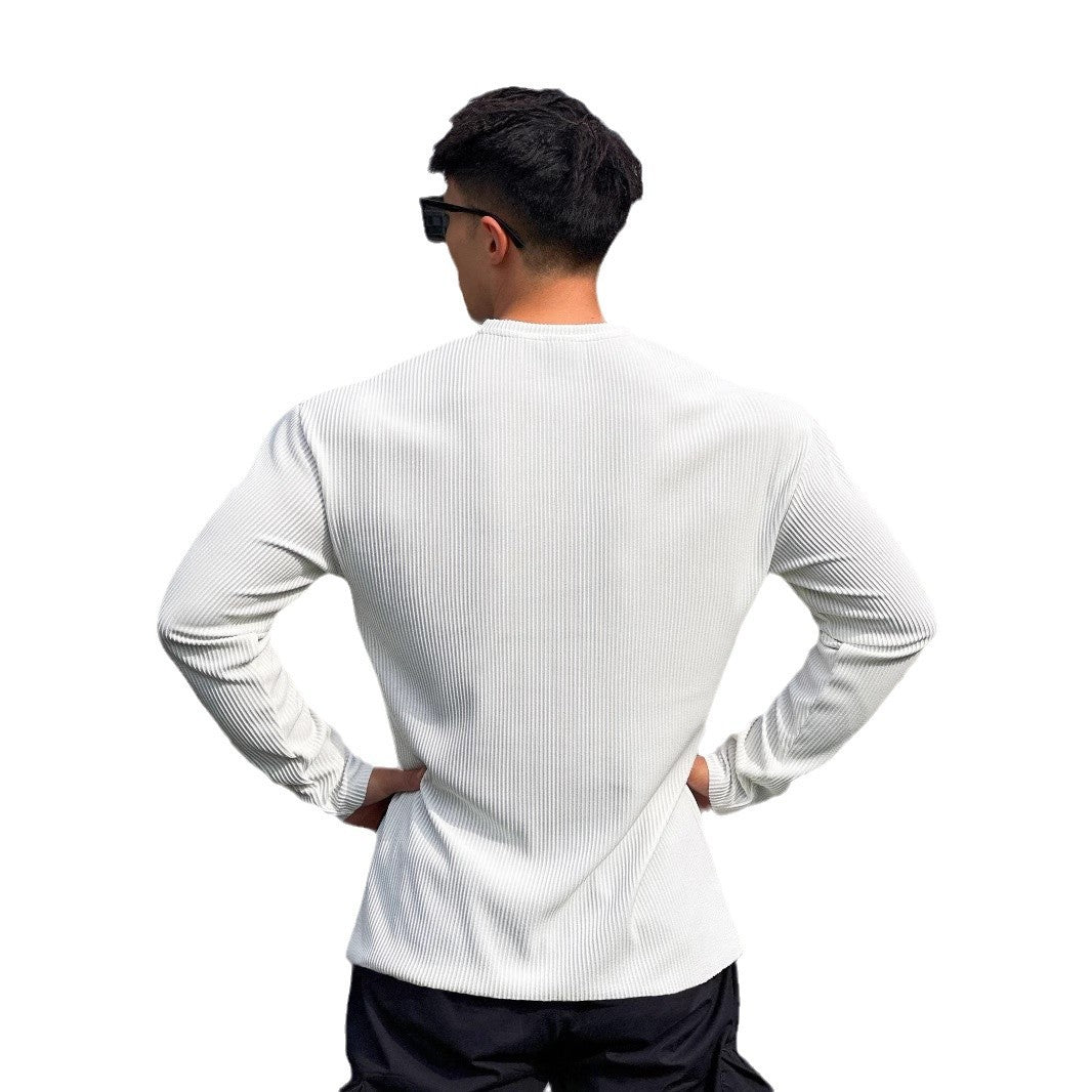 Herren Langarmshirt Stehkragen Modern Rippdesign