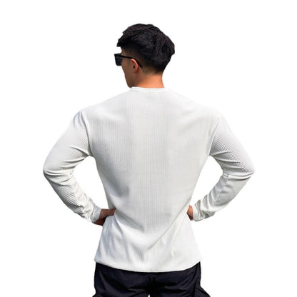 Herren Langarmshirt Stehkragen Modern Rippdesign