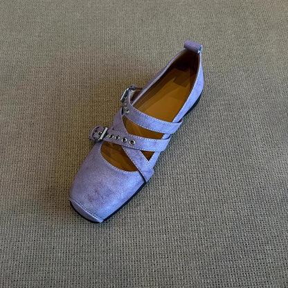 Damen Ballerinas Bequem Riemenverschluss Weich