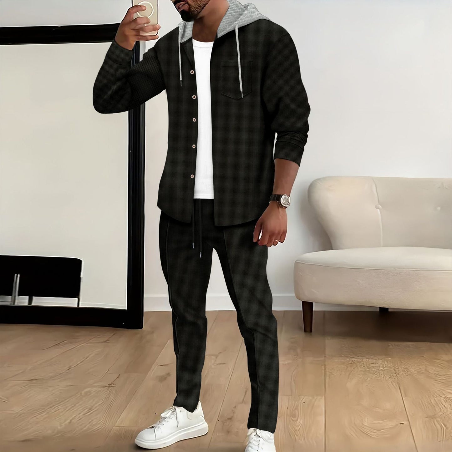 Herren Freizeit-Set Kapuzenpullover mit Taschen Sportlich Modern