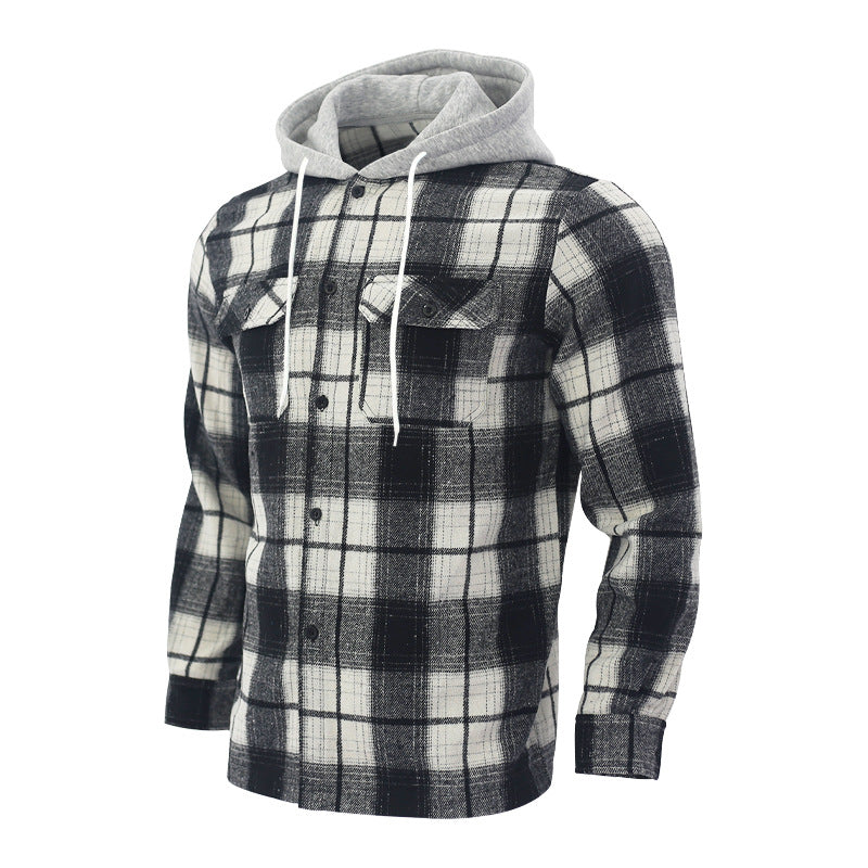 Herren Flanelljacke Kapuze Brusttaschen Warm