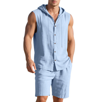 Herren Sportshemd Kurzarm mit Kapuze und Shorts Casual