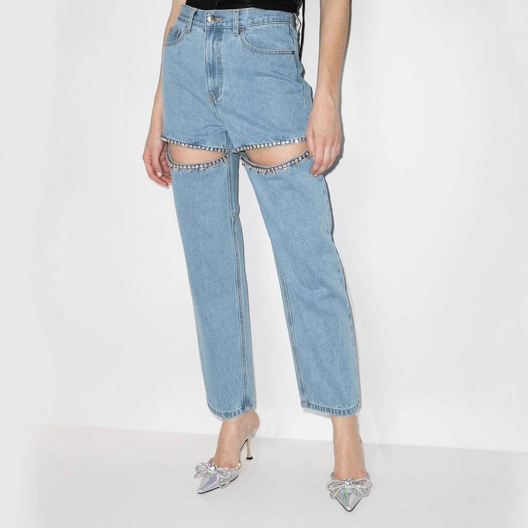Damen Jeans Mit Cutouts Glitzernd Damenjeans Trendy