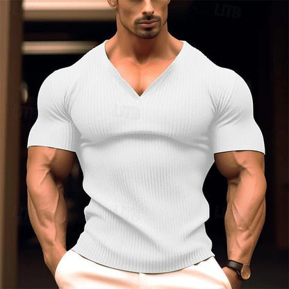 Herren T-Shirt V-Ausschnitt Slim Fit atmungsaktiv