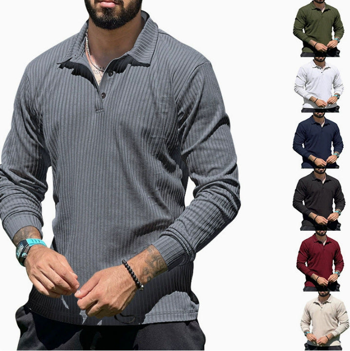 Herren Langarm Polo Sportlich Rippstruktur Modern - BerlinGlamour