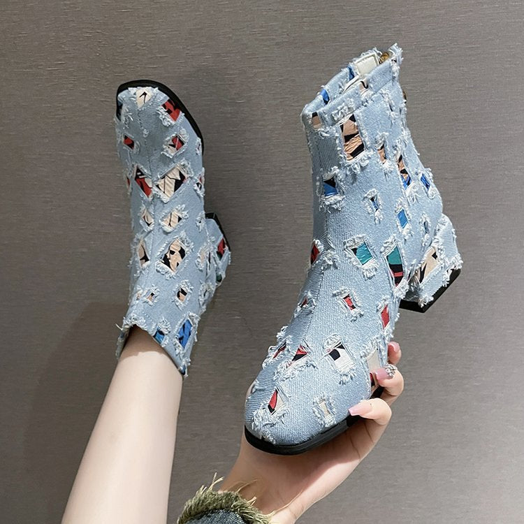 Damen Stiefel Ankle Boots Geometrisch Druck Reißverschluss