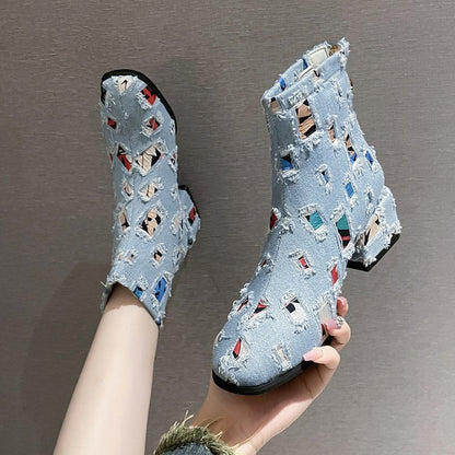 Damen Stiefel Ankle Boots Geometrisch Druck Reißverschluss