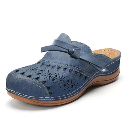Damen Clogs Bequem mit Lochmuster und Riemen