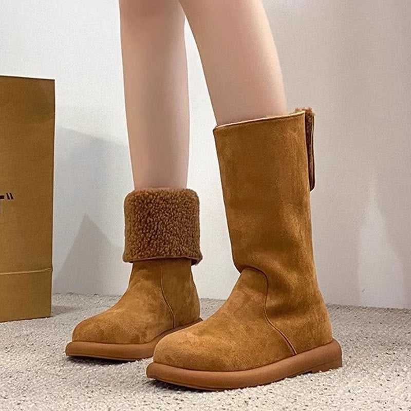 Damen Winterstiefel Warm Gefüttert Umschlagbarer Schaft