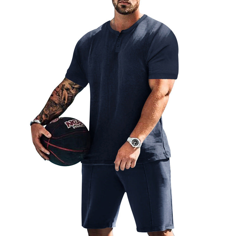 Herren Sportset bequem knöpfbare Oberteil und Freizeit Shorts