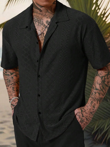 Herren Hemd Kurzarm Feine Stickerei Elegantes Design
