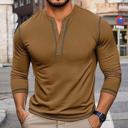 Herren Hemden Langarm Henley Ausschnitt Modern