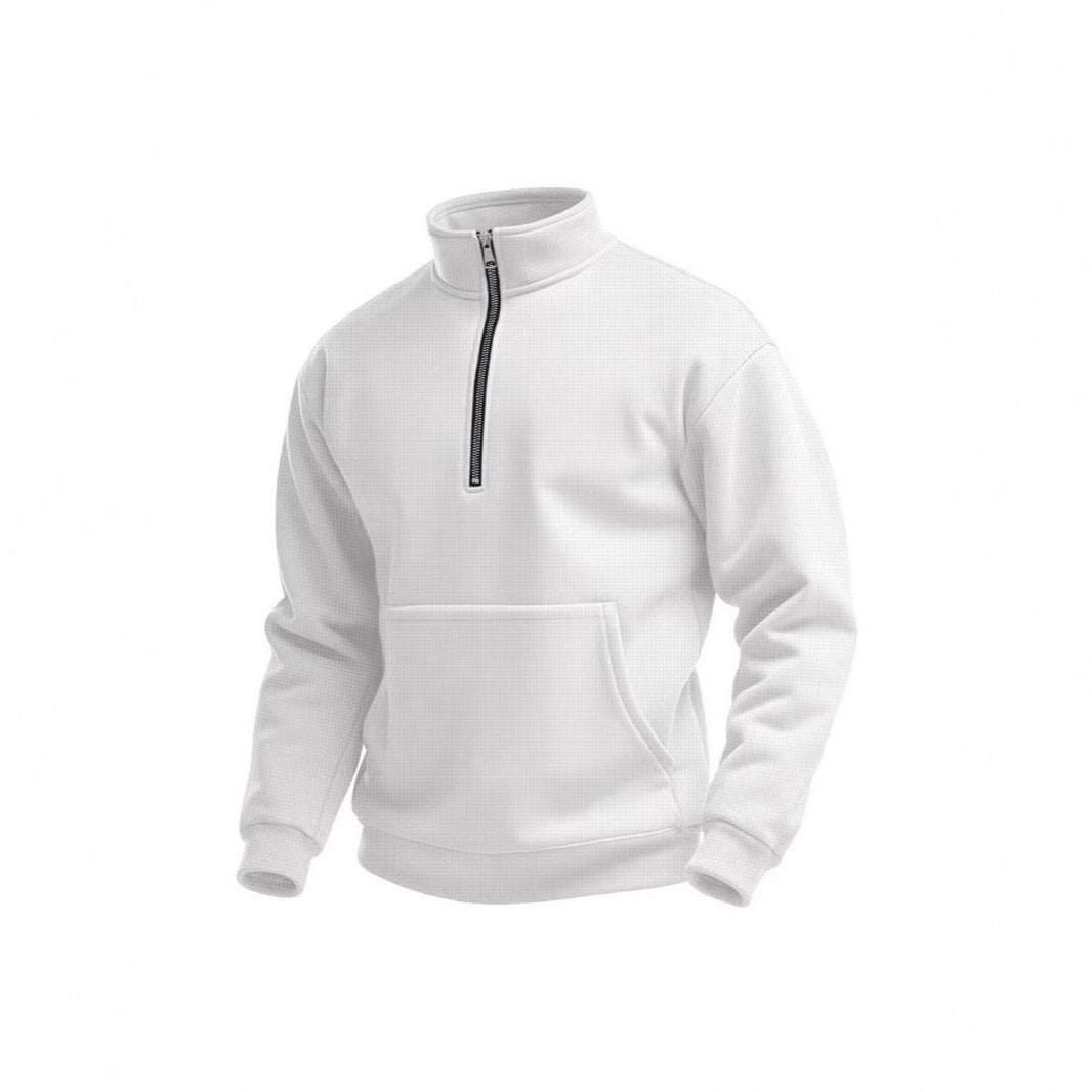 Herren Fleece Pullover Kurz Reißverschluss Bauchtasche Sportlich