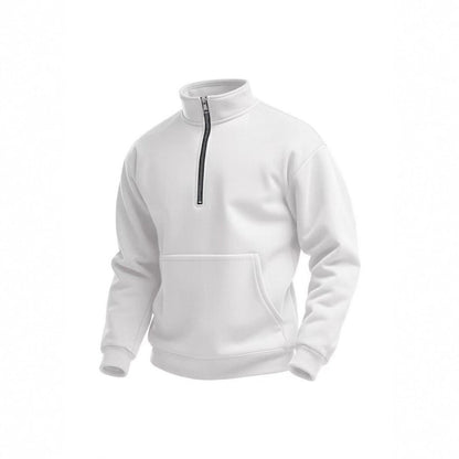 Herren Fleece Pullover Kurz Reißverschluss Bauchtasche Sportlich
