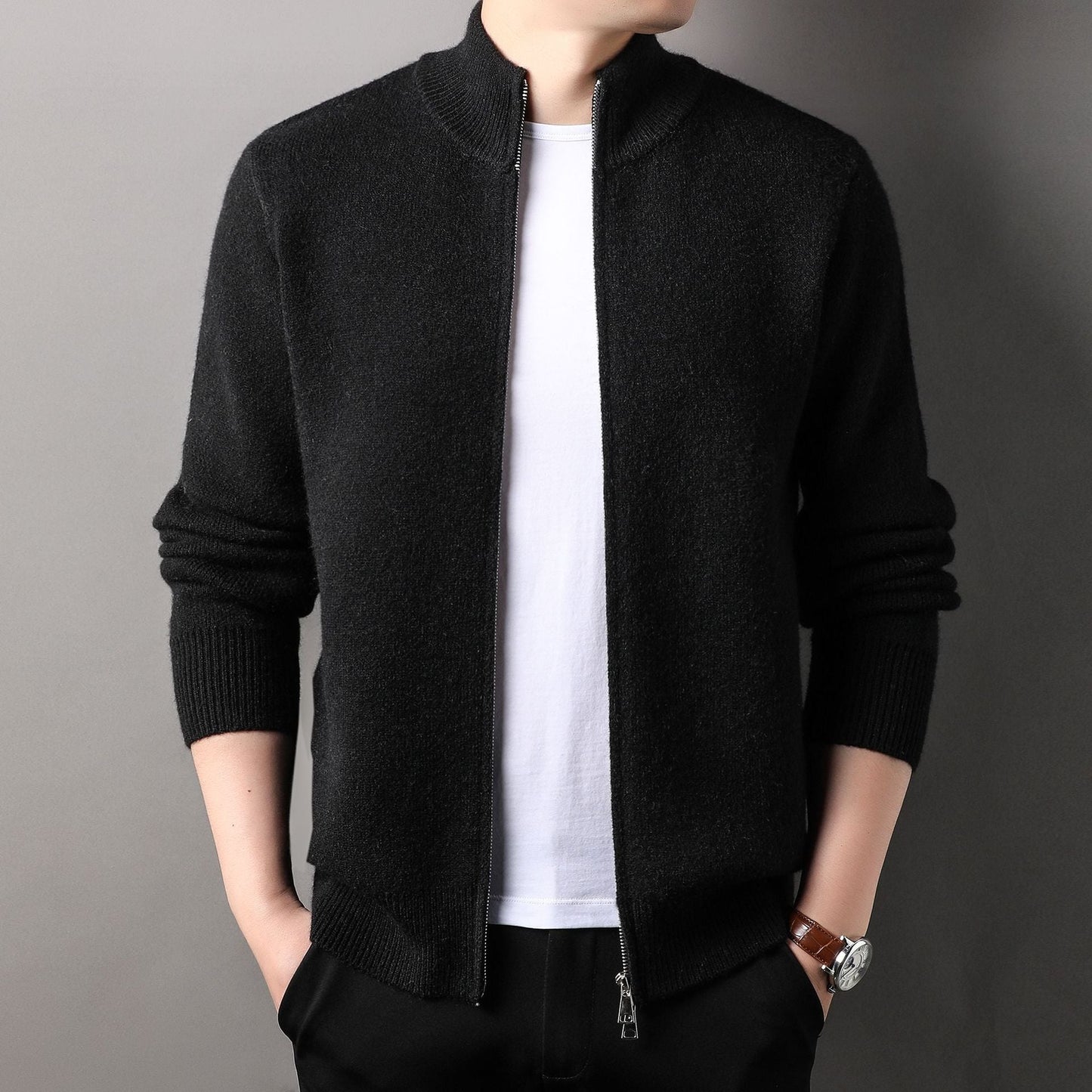 Herren Strickjacke Moderner Kragen Hochwertig