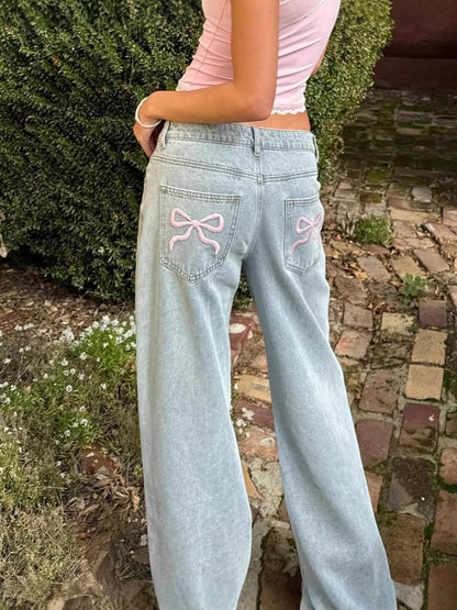 Moderne Wide-Leg Jeans Damen mit Stickereien