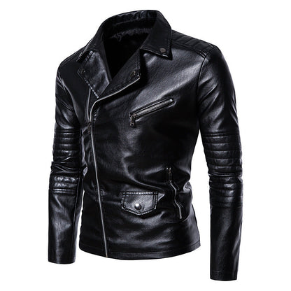 Leder Bikerjacke Herren Asymmetrisch Mit Taschen Schwarz