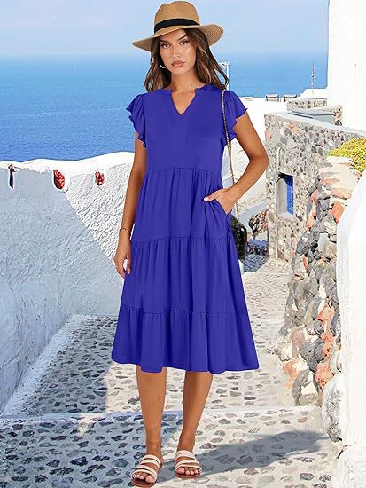 Damen Maxikleid mit Rüschendetails und Taschen Sommerkleid