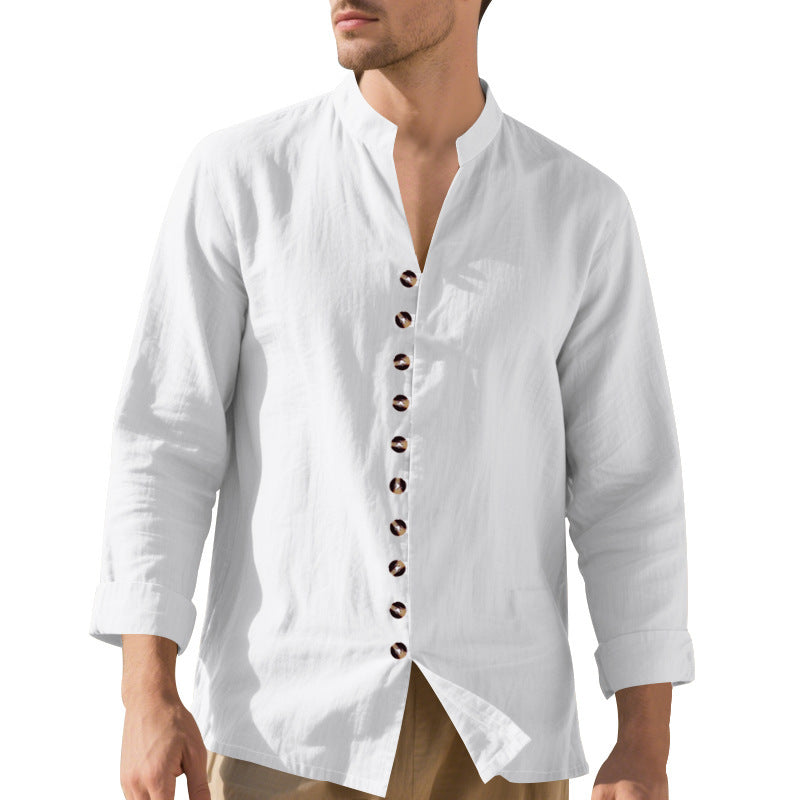 Herren Langarmhemd Elegantes Stehkragenhemd Mit Knöpfen Schwarzes Hemd