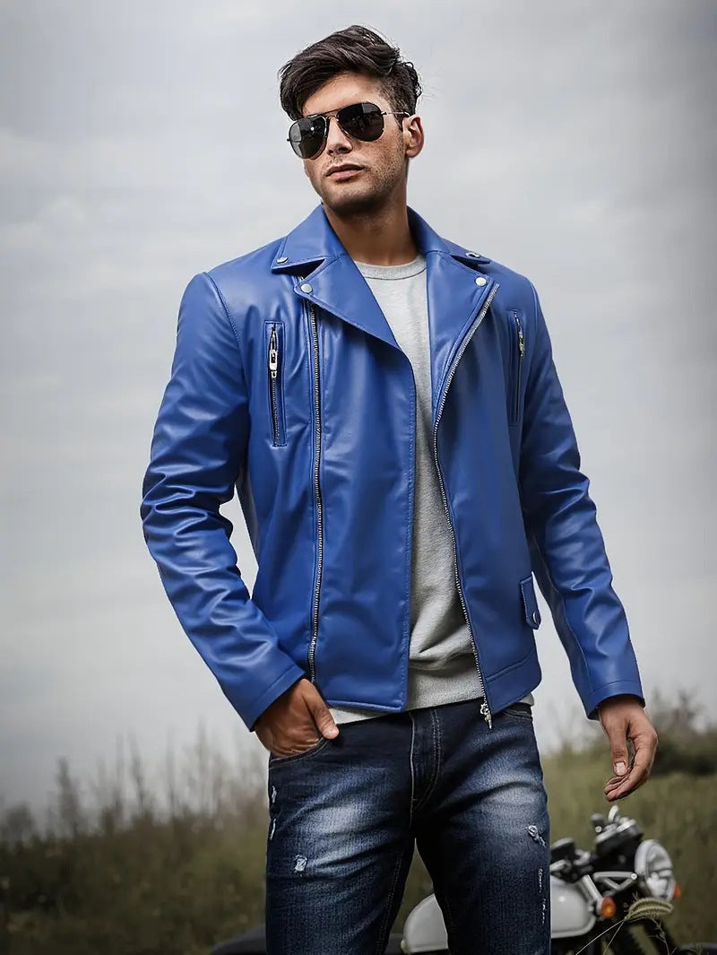 Leder Bikerjacke Herren Steppnaht Schwarz