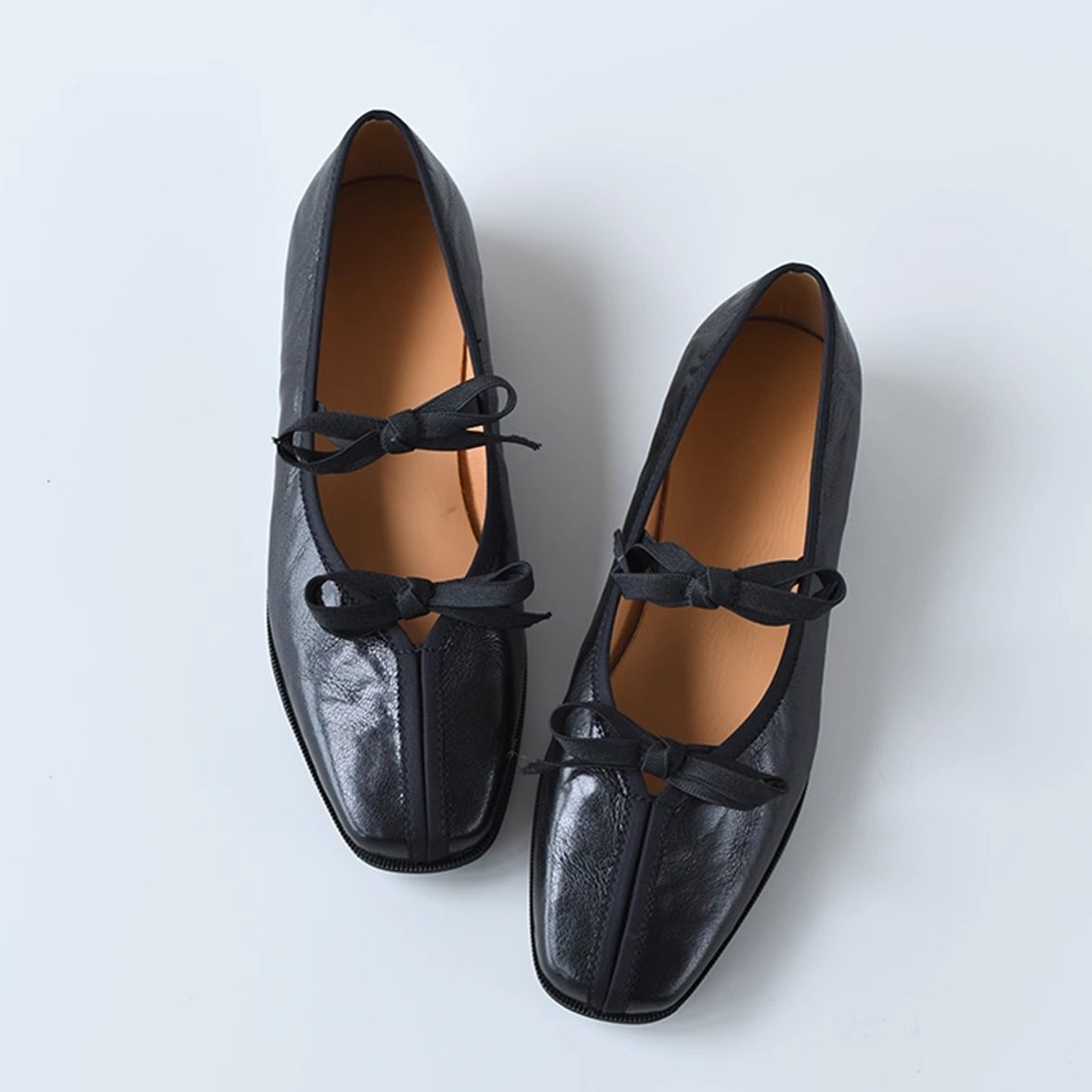 Damen Ballerinas Lederschuhe Elegante Schleife