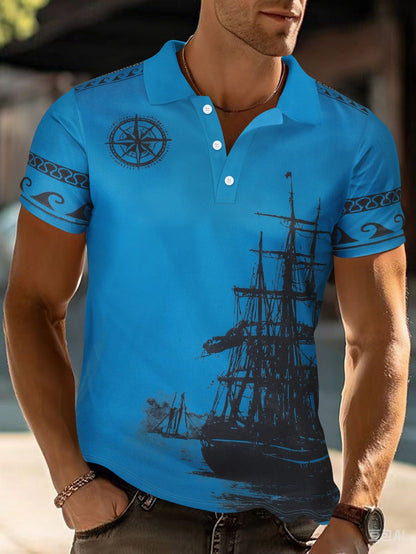 Herren Poloshirt Modern Maritim Blau
