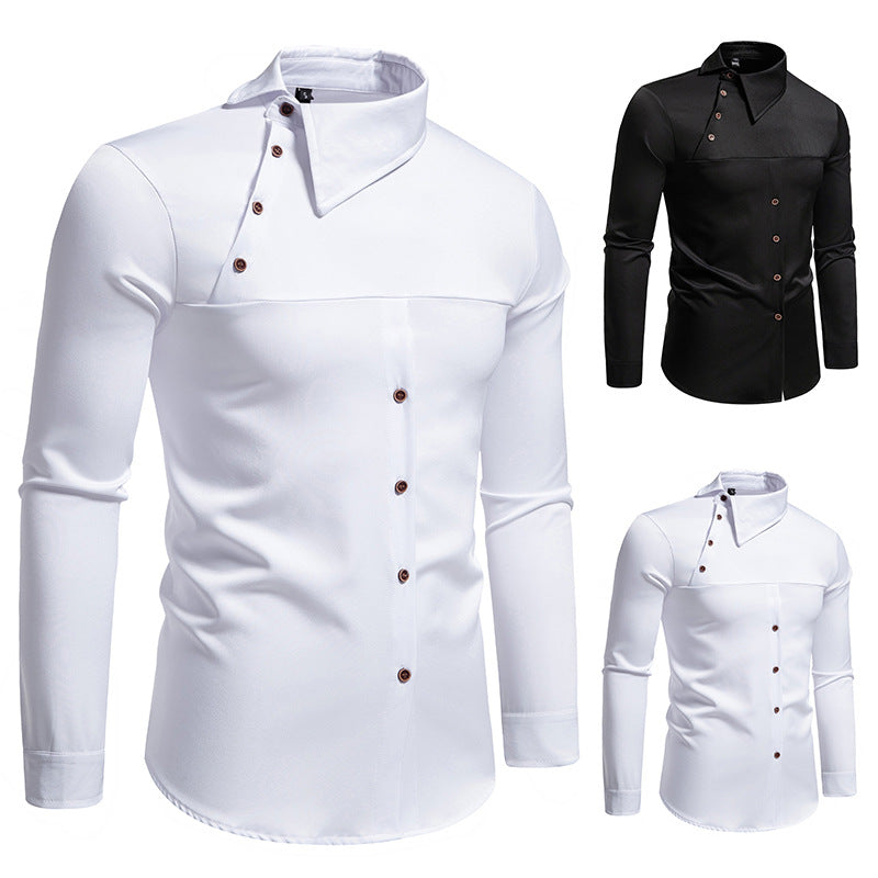 Herren Hemd Langarm Asymmetrischer Kragen Elegantes Design - BerlinGlamour
