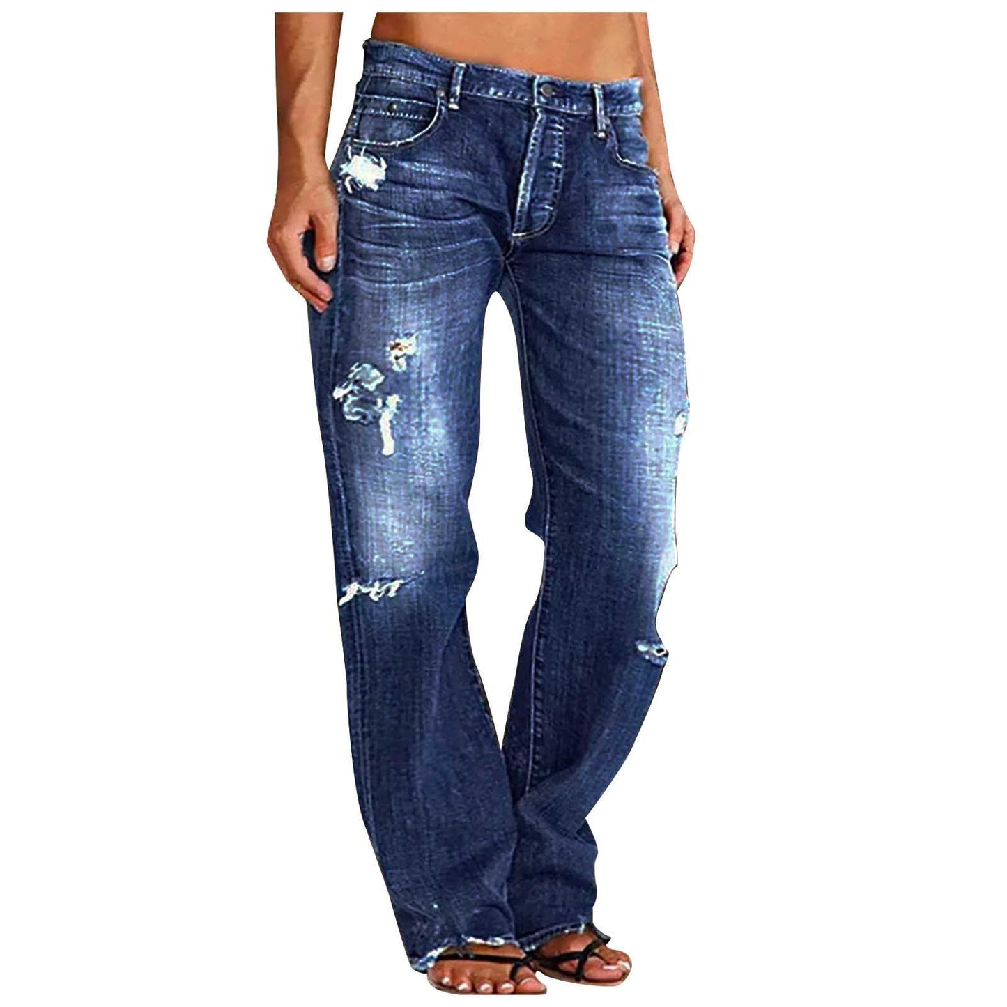 Damen Jeans Weitbein Destroyed Lässig Freizeit