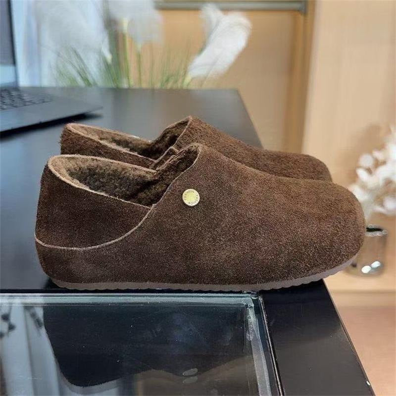 Damen Hausschuhe Weich Veloursleder Warm Futter