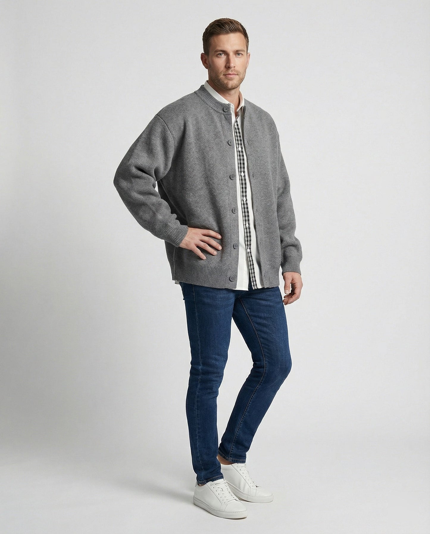 Karomuster Strickjacke Lagenlook Unisex