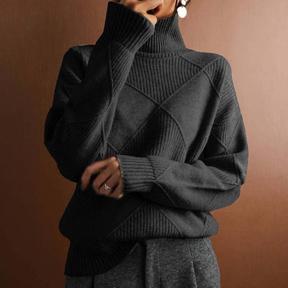 Damen Sweater Winter Strickpullover Hoher Hals Warm
