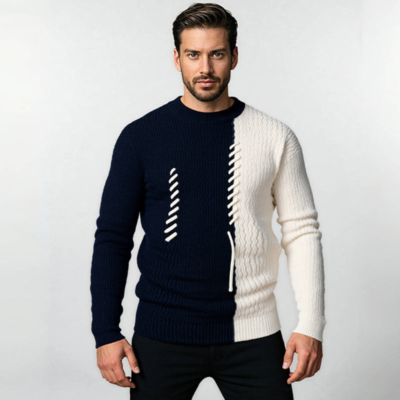 Herren Strickpullover Modern mit Kontrast-Muster und Struktur-Design
